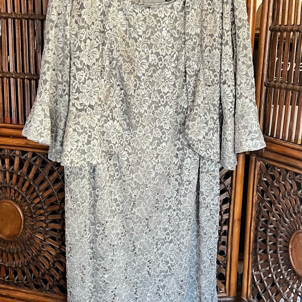 R&M Richards Silver Lace Dress with Jacket
